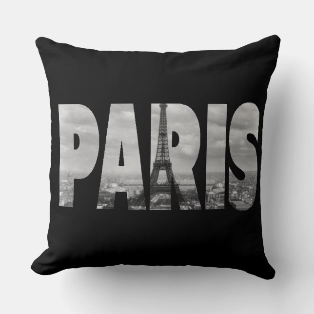 Black and White Paris Throw Pillow (Front)