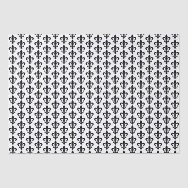 black and white Parisian French Fleur de Lis Paris Tissue Paper (Front)