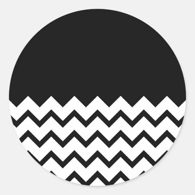 Black and White. Part Zig Zag, Part Plain Black. Classic Round Sticker (Front)