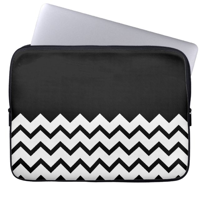 Black and White. Part Zig Zag, Part Plain Black. Laptop Sleeve (Front)