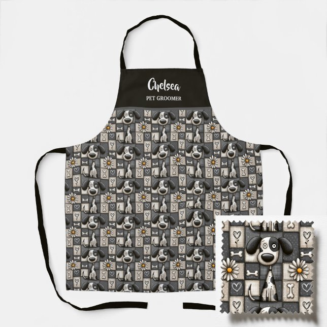 Black and White Patchwork Dog Pattern Pet Groomer Apron (Creator Uploaded)