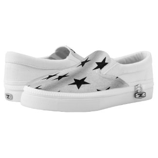 Black and white patriotic flag shoes, silver tones Slip-On sneakers