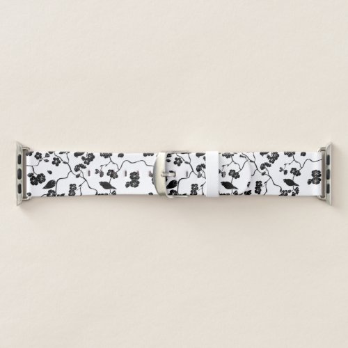 Black and White Pattern Birds on Cherry Blossoms   Apple Watch Band