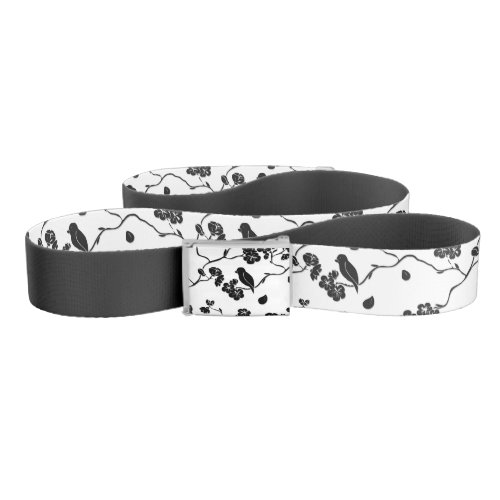 Black and White Pattern Birds on Cherry Blossoms Belt