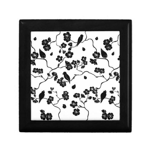 Black and White Pattern Birds on Cherry Blossoms   Gift Box
