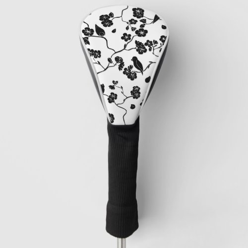 Black and White Pattern Birds on Cherry Blossoms   Golf Head Cover