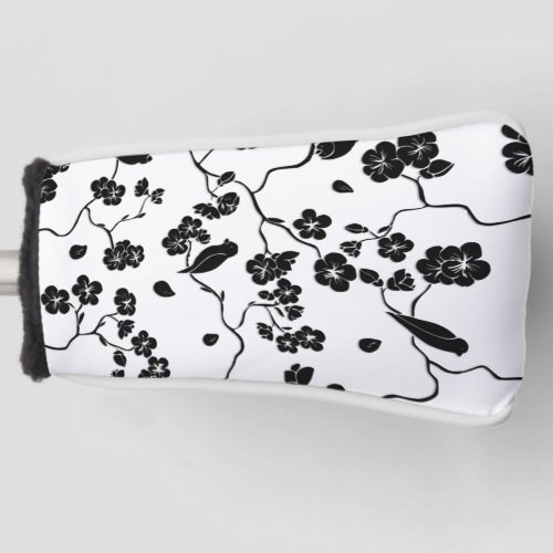 Black and White Pattern Birds on Cherry Blossoms   Golf Head Cover