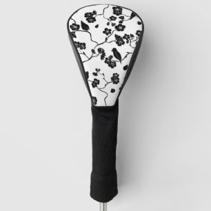 Black and White Pattern Birds on Cherry Blossoms Golf Head Cover