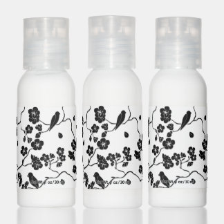 Black and White Pattern Birds on Cherry Blossoms Hand Lotion