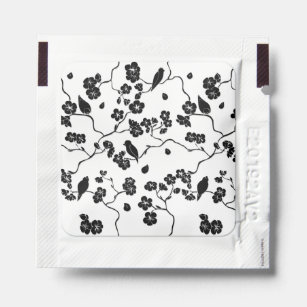 Black and White Pattern Birds on Cherry Blossoms   Hand Sanitizer Packet