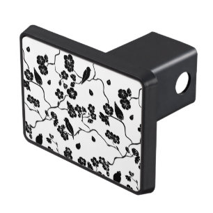 Black and White Pattern Birds on Cherry Blossoms Hitch Cover