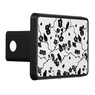 Black and White Pattern Birds on Cherry Blossoms Hitch Cover