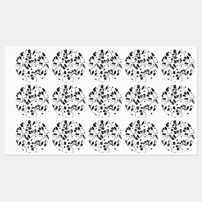 Black and White Pattern Birds on Cherry Blossoms   Labels (Sheet)