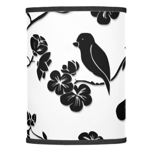 Black and White Pattern Birds on Cherry Blossoms   Lamp Shade