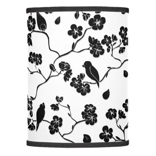 Black and White Pattern Birds on Cherry Blossoms Lamp Shade