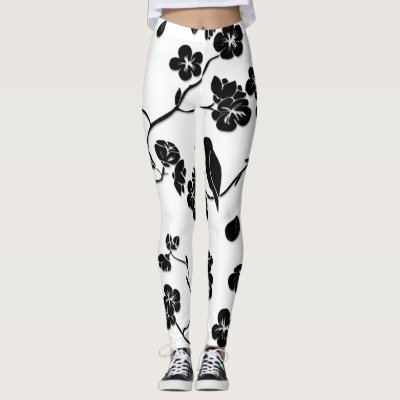 Black and White Pattern Birds on Cherry Blossoms  