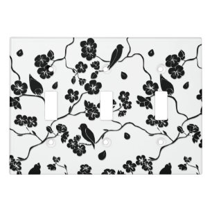 Black and White Pattern Birds on Cherry Blossoms Light Switch Cover