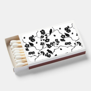 Black and White Pattern Birds on Cherry Blossoms Matchboxes