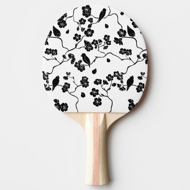Black and White Pattern Birds on Cherry Blossoms   Ping Pong Paddle (Front)