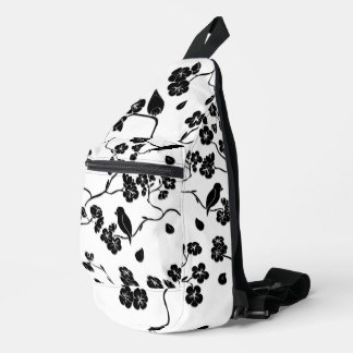 Black and White Pattern Birds on Cherry Blossoms   Sling Bag