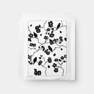 Black and White Pattern Birds on Cherry Blossoms Tea Bag Drink Mix