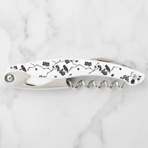 Black and White Pattern Birds on Cherry Blossoms Waiter's Corkscrew