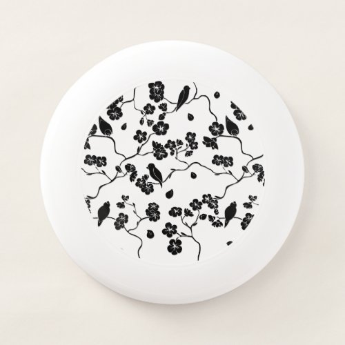 Black and White Pattern Birds on Cherry Blossoms   Wham_O Frisbee