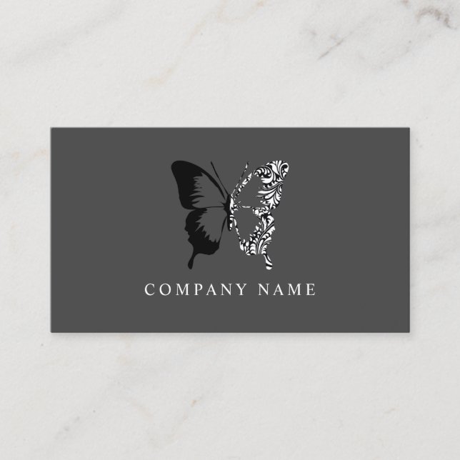 Black and White Pattern Butterfly Business Card (Front)