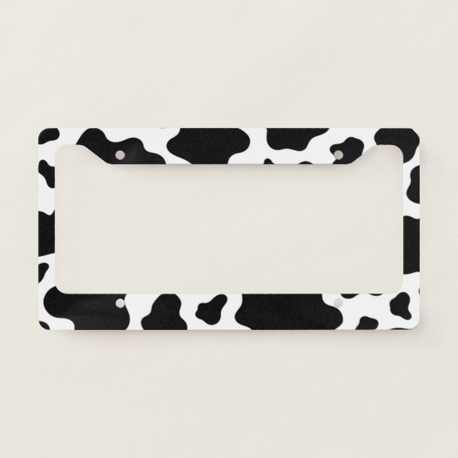 Black And White Pattern | Chic Cow Print License Plate Frame (Front)