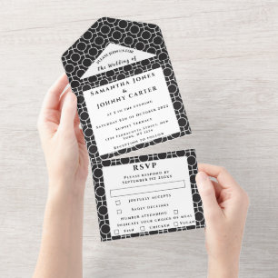 Black and White Pattern Chic Elegant Wedding All In One Invitation