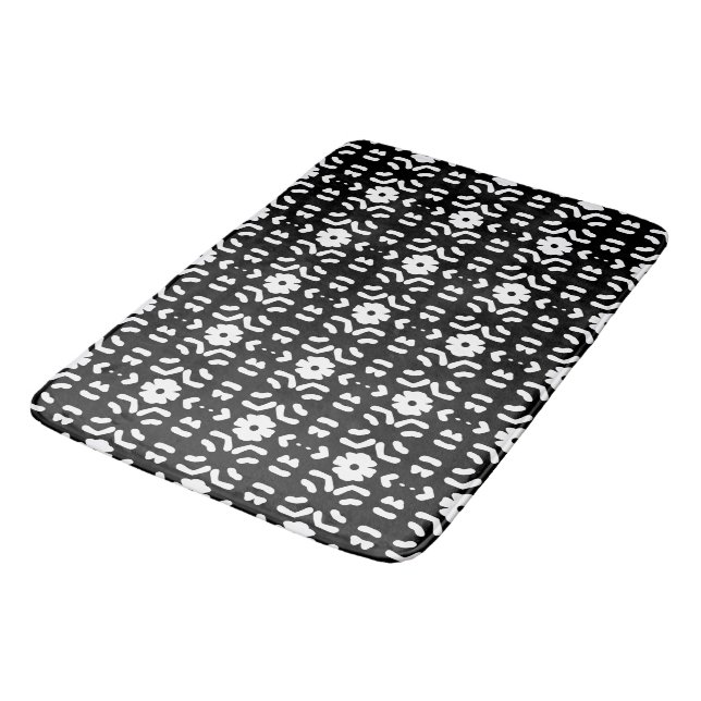 Black and White Pattern CoraValiana Bath Mat (Angled)