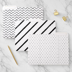 black and white pattern dots Striped Polka Chevron File Folder