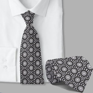 Black and White Pattern Geometric Men's Neck Tie