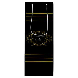 Black and White Pattern Gold Name Logo Wine Gift Bag