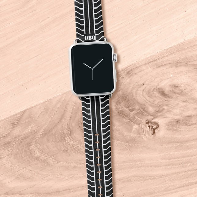 Black and White Pattern Monogram Apple Watch Band (A fun black and white pattern inspired by a tire tread. Add your initials!)