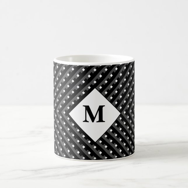 Black and White pattern Monogram Coffee Mug (Center)