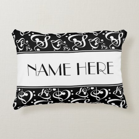 Black And White Pattern Music Theme Decorative Pillow
