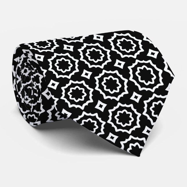 Black and White Pattern  Neck Tie (Rolled)