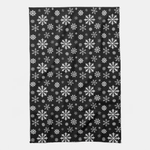 Black And White Pattern Of Winter Snowflakes Kitchen Towel