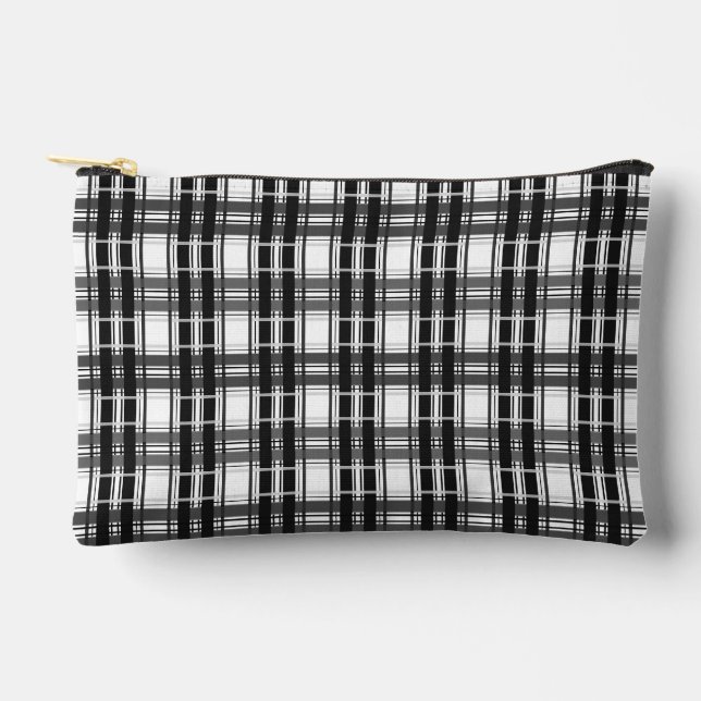 Black and white pattern Tartan geometry checkered Accessory Pouch (Front)