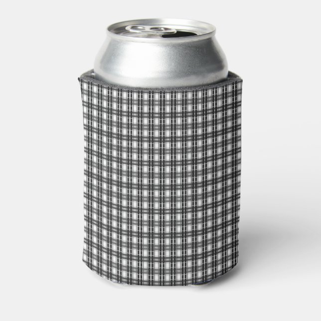 Black and white pattern Tartan geometry checkered Can Cooler (Can Back)