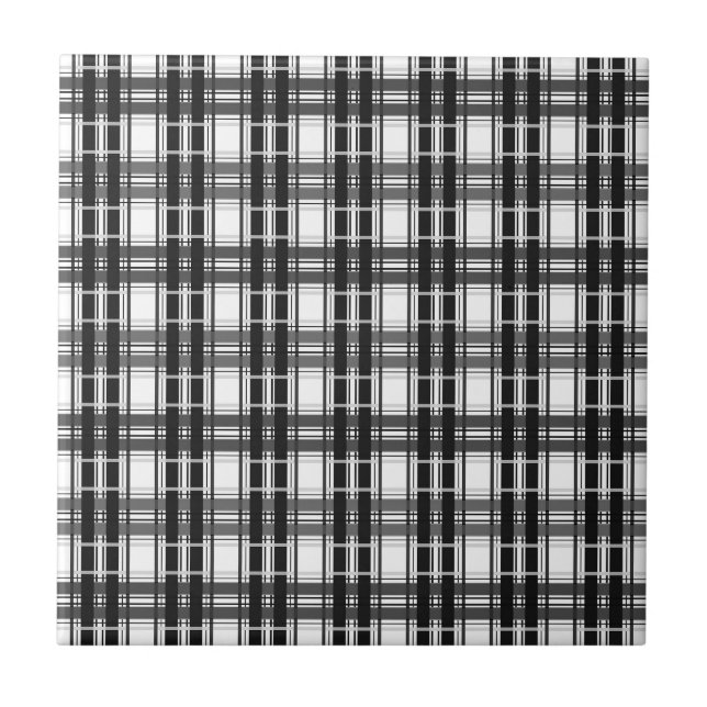 Black and white pattern Tartan geometry checkered Ceramic Tile (Front)