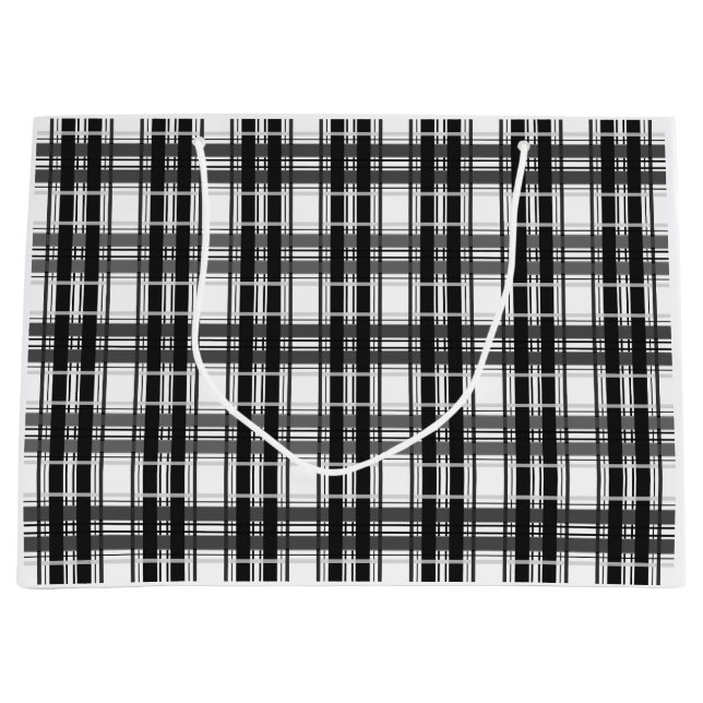 Black and white pattern Tartan geometry checkered Large Gift Bag (Front)