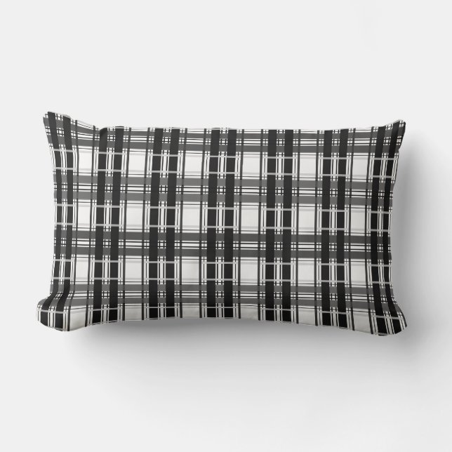 Black and white pattern Tartan geometry checkered Lumbar Pillow (Front)