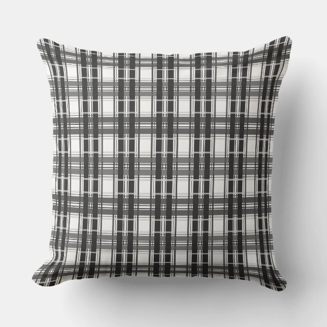 Black and white pattern Tartan geometry checkered Outdoor Pillow (Front)