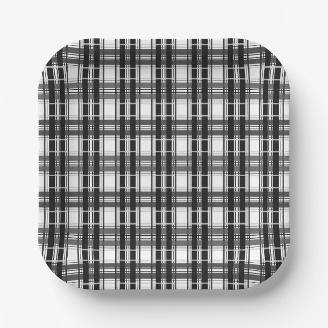 Black and white pattern Tartan geometry checkered Paper Plates (Front)