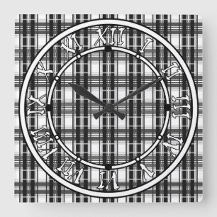 Black and white pattern Tartan geometry checkered Square Wall Clock