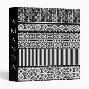 Black and white pattern with lace and patchwork 3 ring binder