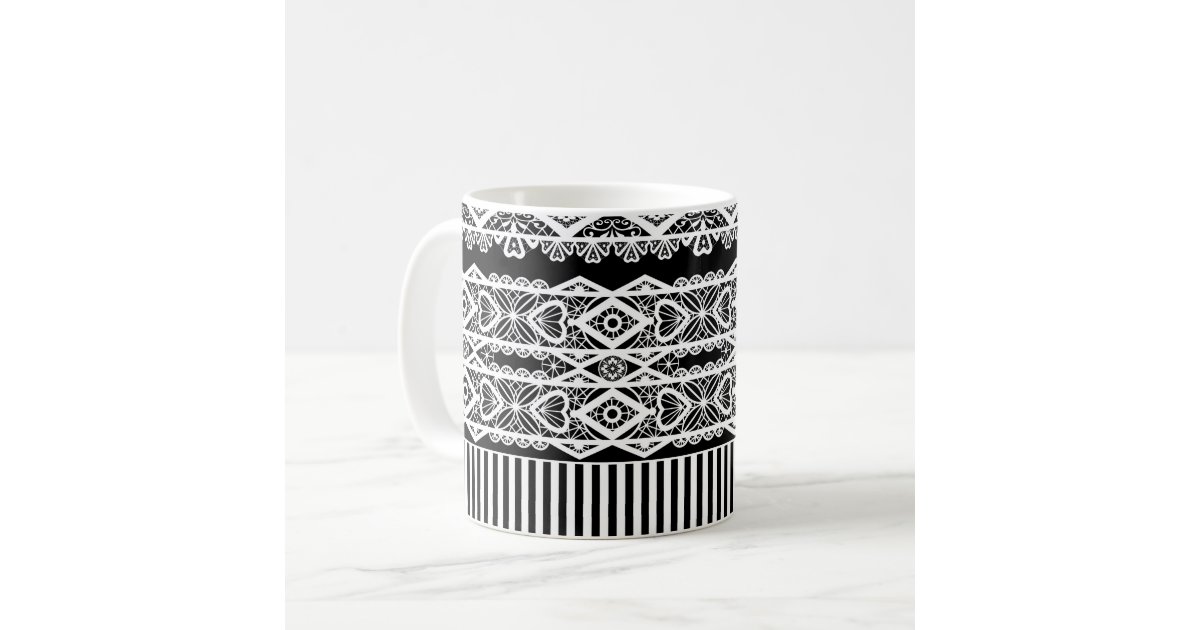 Black and white pattern with lace and patchwork coffee mug | Zazzle