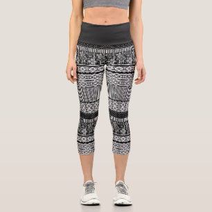 Black and white pattern with lace and patchwork el capri leggings
